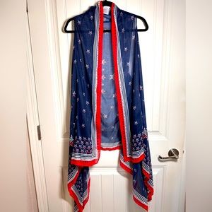 Red white & blue American flag long vest, one size fits all